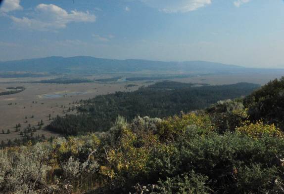 As planícies do parque Grand Teton vistas do alto de Signal Mountain (Wyoming, nos Estados Unidos)
